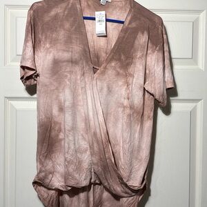 American Eagle Outfitters Dusty Rose Tie-Dye Wrap Front Top
